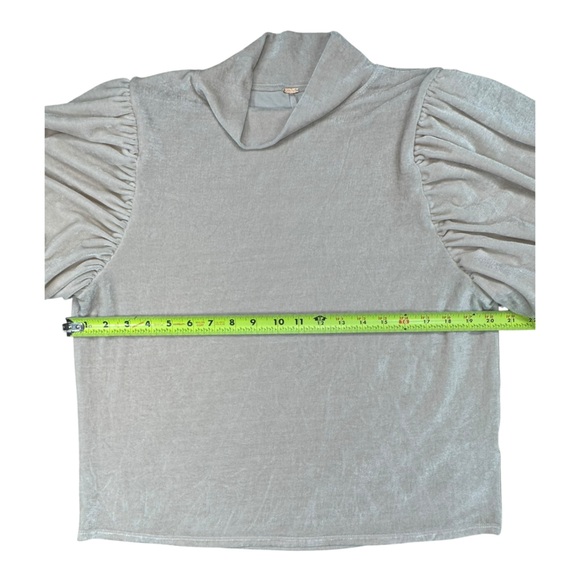 Free People Puff Sleeve Mock Neck Top M Velvet Look Soft Stretch - Picture 7 of 9